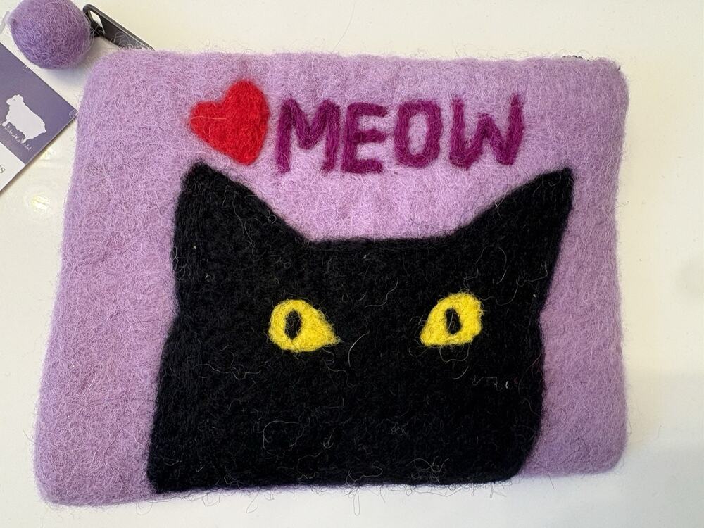 Felted Fields Sustainable Wool Zippered Coin Pouch “Cats Meow”